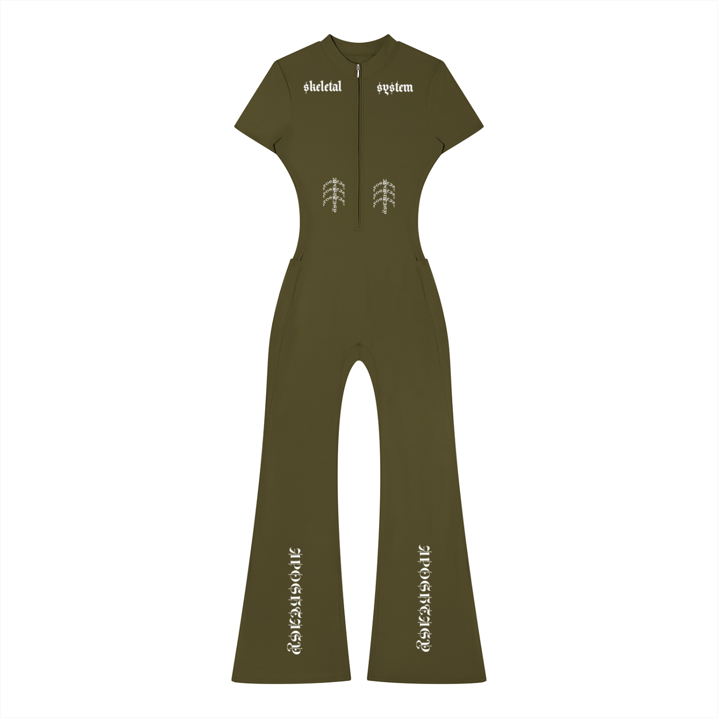 Aposhtasy Women’s Tight Flared Leg Quarter-Zip Jumpsuit S.S