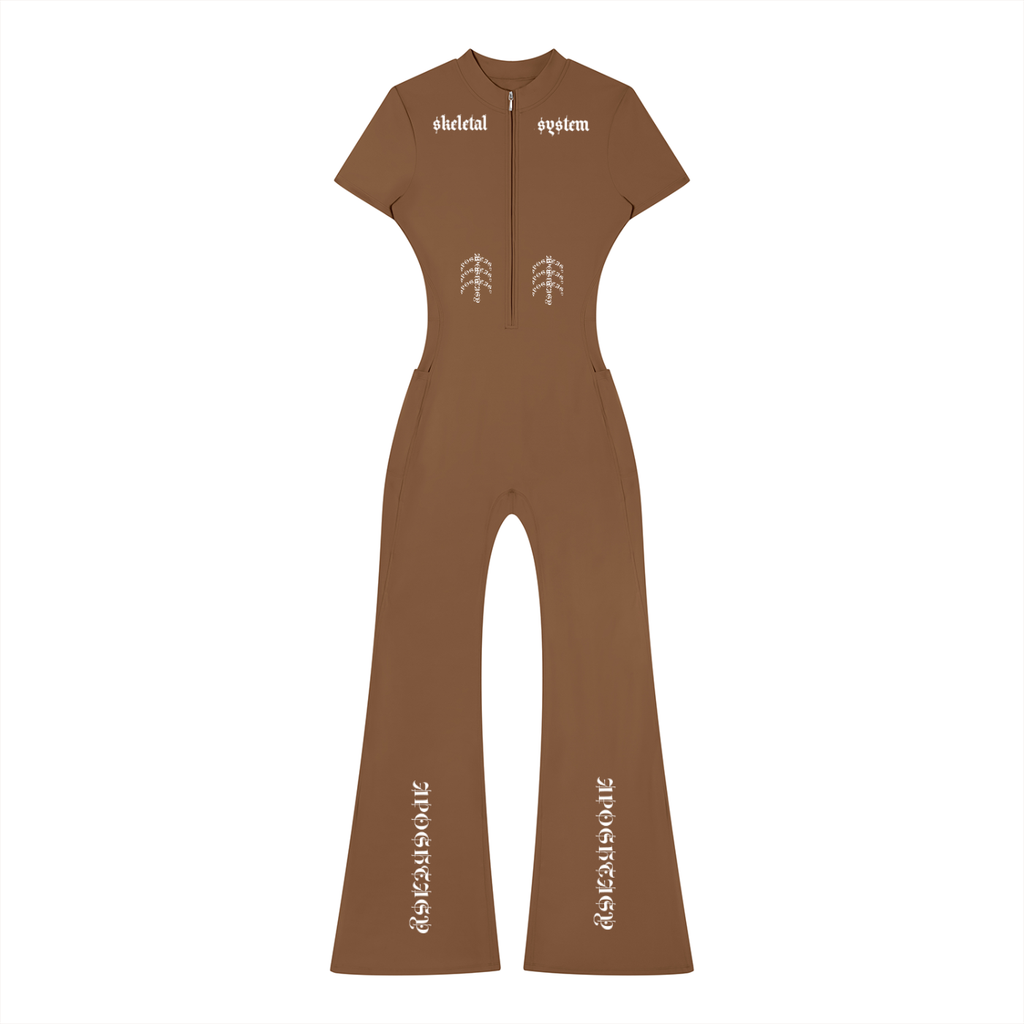 Aposhtasy Women’s Tight Flared Leg Quarter-Zip Jumpsuit S.S