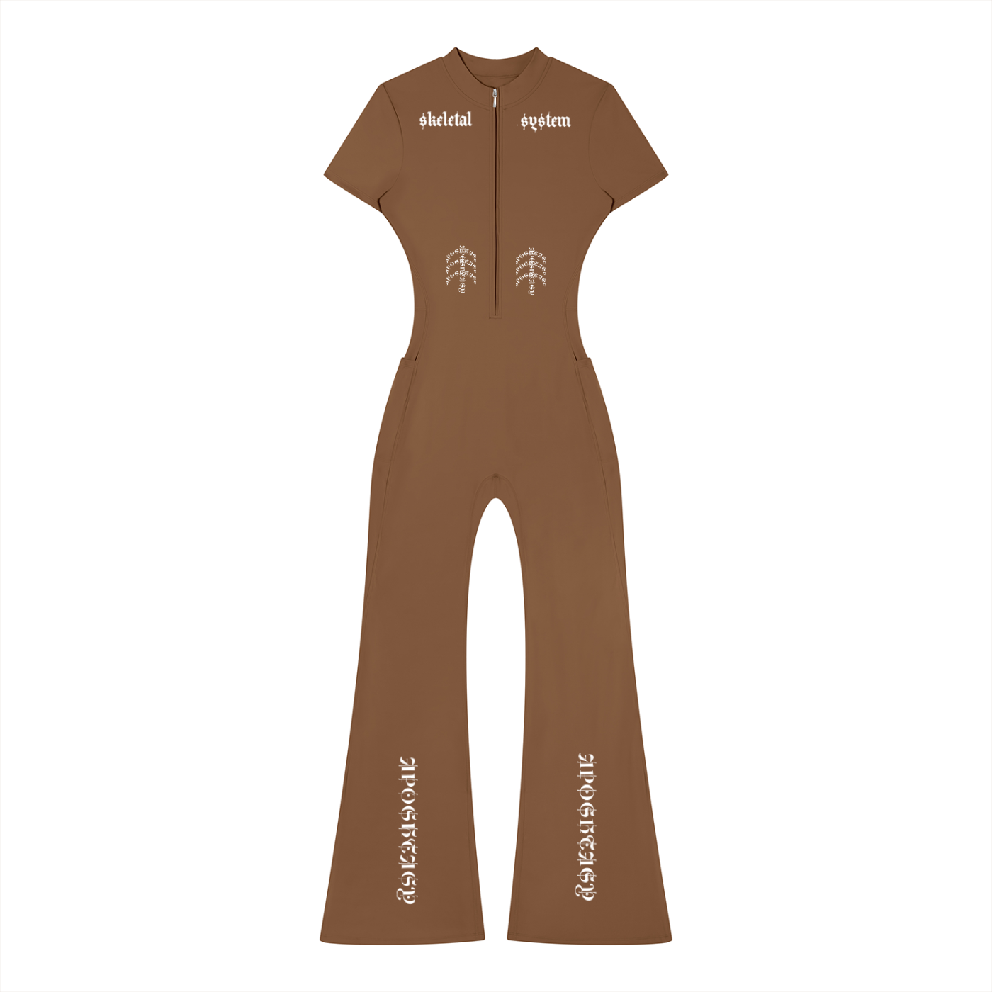 Aposhtasy Women’s Tight Flared Leg Quarter-Zip Jumpsuit S.S