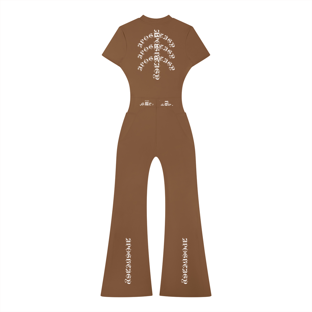 Aposhtasy Women’s Tight Flared Leg Quarter-Zip Jumpsuit S.S
