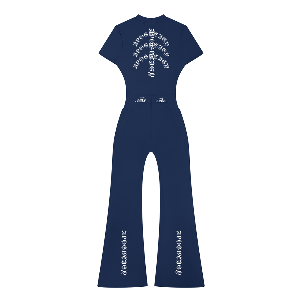 Aposhtasy Women’s Tight Flared Leg Quarter-Zip Jumpsuit S.S