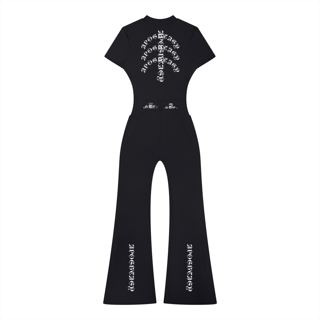 Aposhtasy Women’s Tight Flared Leg Quarter-Zip Jumpsuit S.S